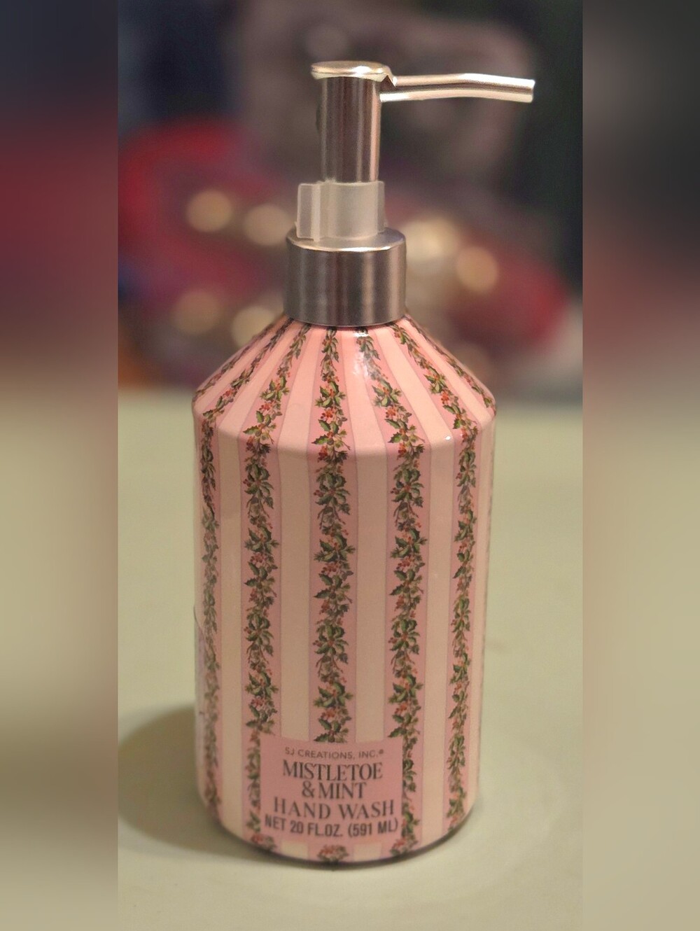 S.J. Creations Pink Striped Mistletoe Lotion Dispenser
